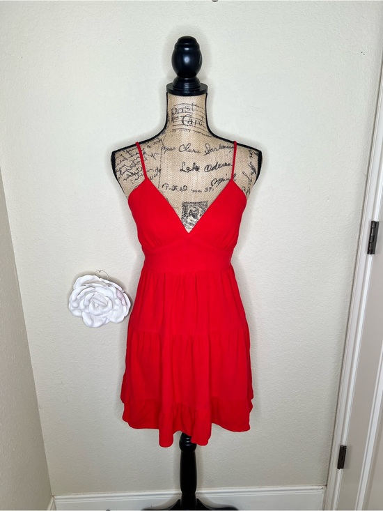 Monteau Los Angeles Dresses & Skirts - NTM: Morceau Los Angeles Red Linen Blend Tiered Mini Dress Smocked Back M